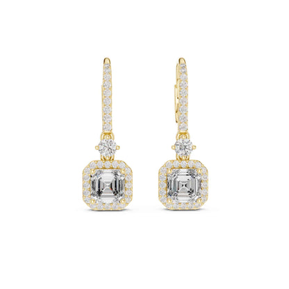 Asscher Cut Lab Grown Diamond Halo Drop & Dangle Earrings