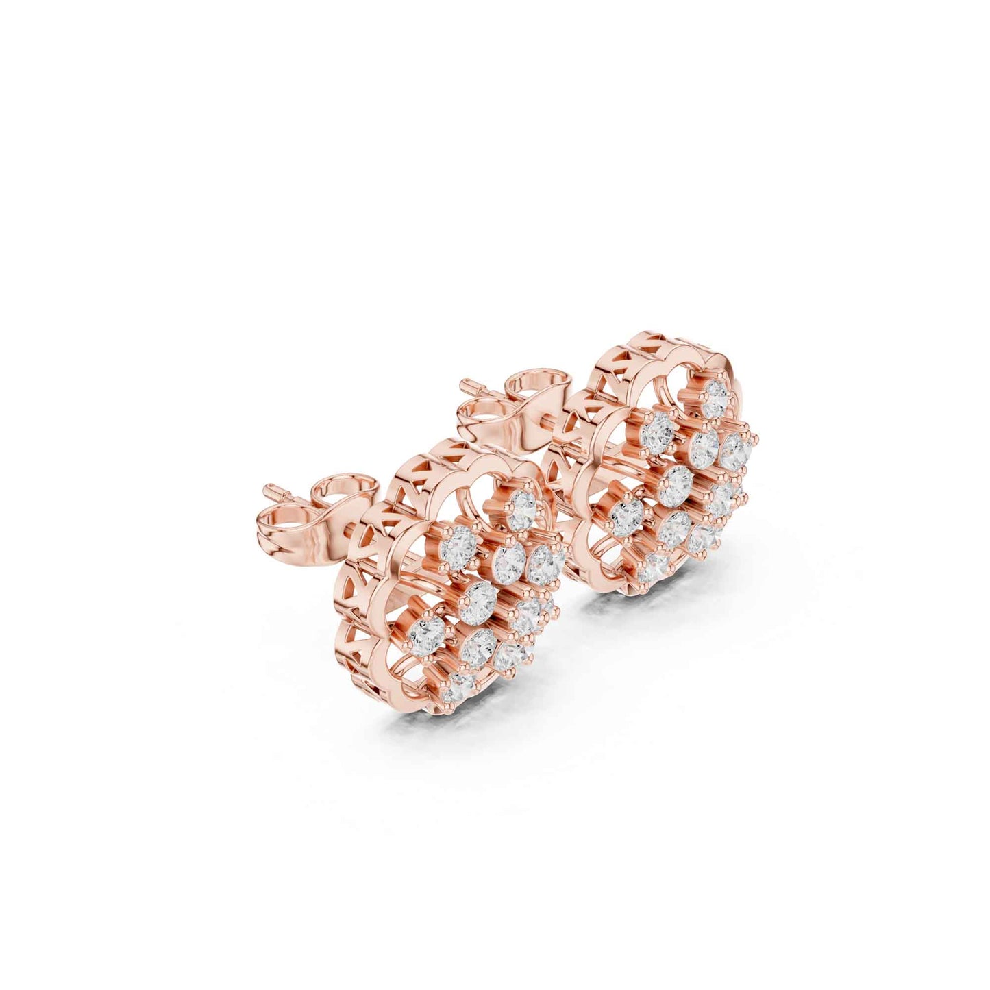 Floral Round Cut Lab Grown Diamond Cluster Stud Earrings