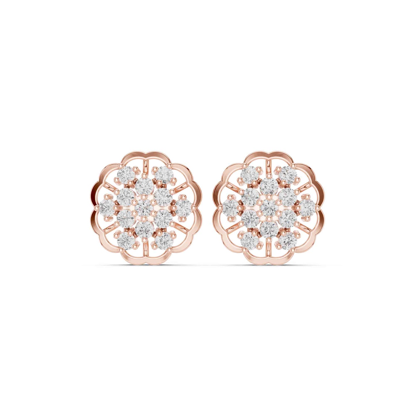 Floral Round Cut Lab Grown Diamond Cluster Stud Earrings