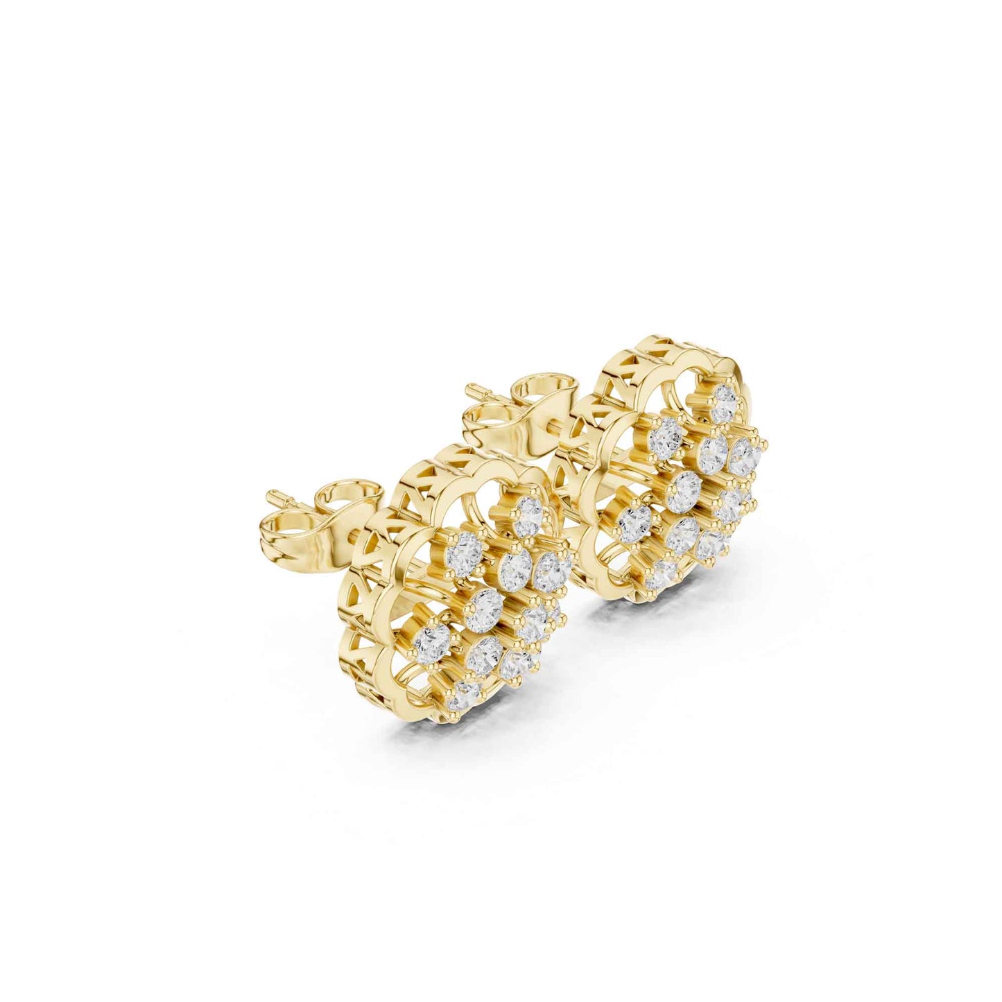 Floral Round Cut Lab Grown Diamond Cluster Stud Earrings