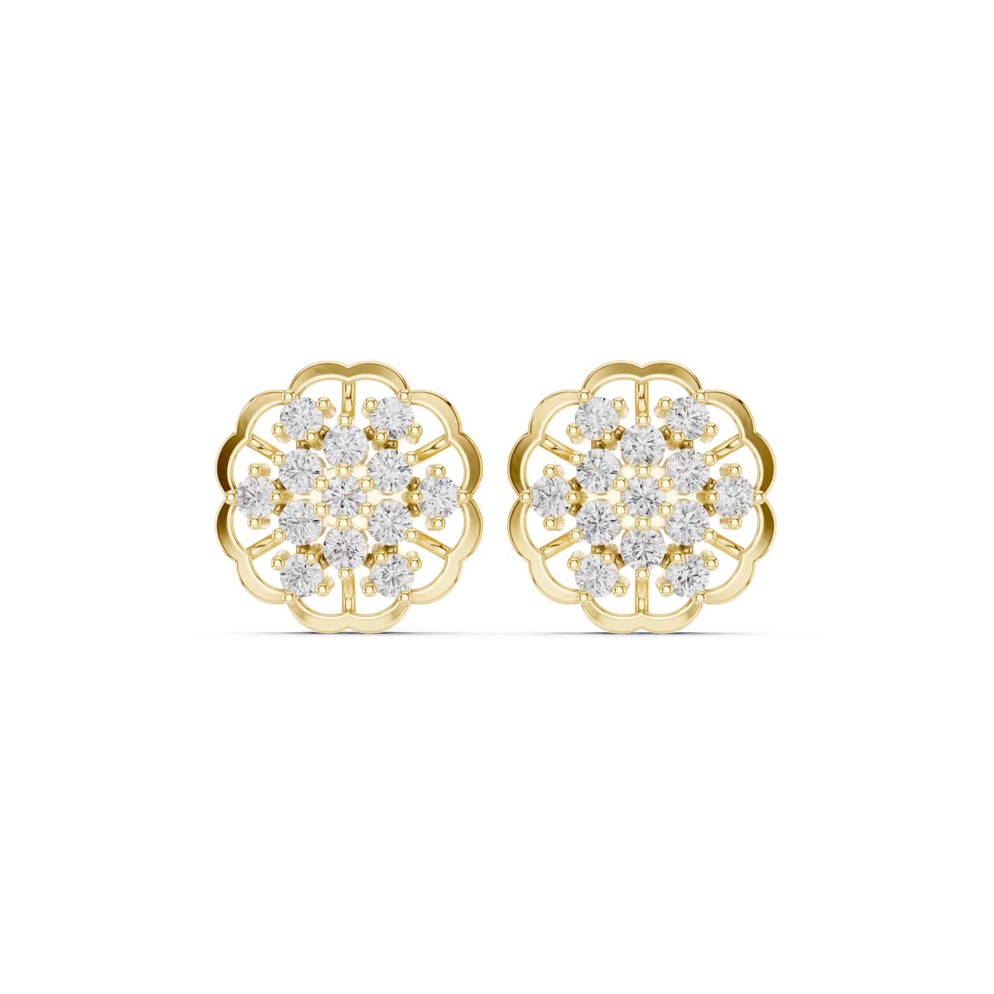 Floral Round Cut Lab Grown Diamond Cluster Stud Earrings