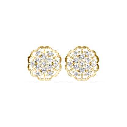 Floral Round Cut Lab Grown Diamond Cluster Stud Earrings
