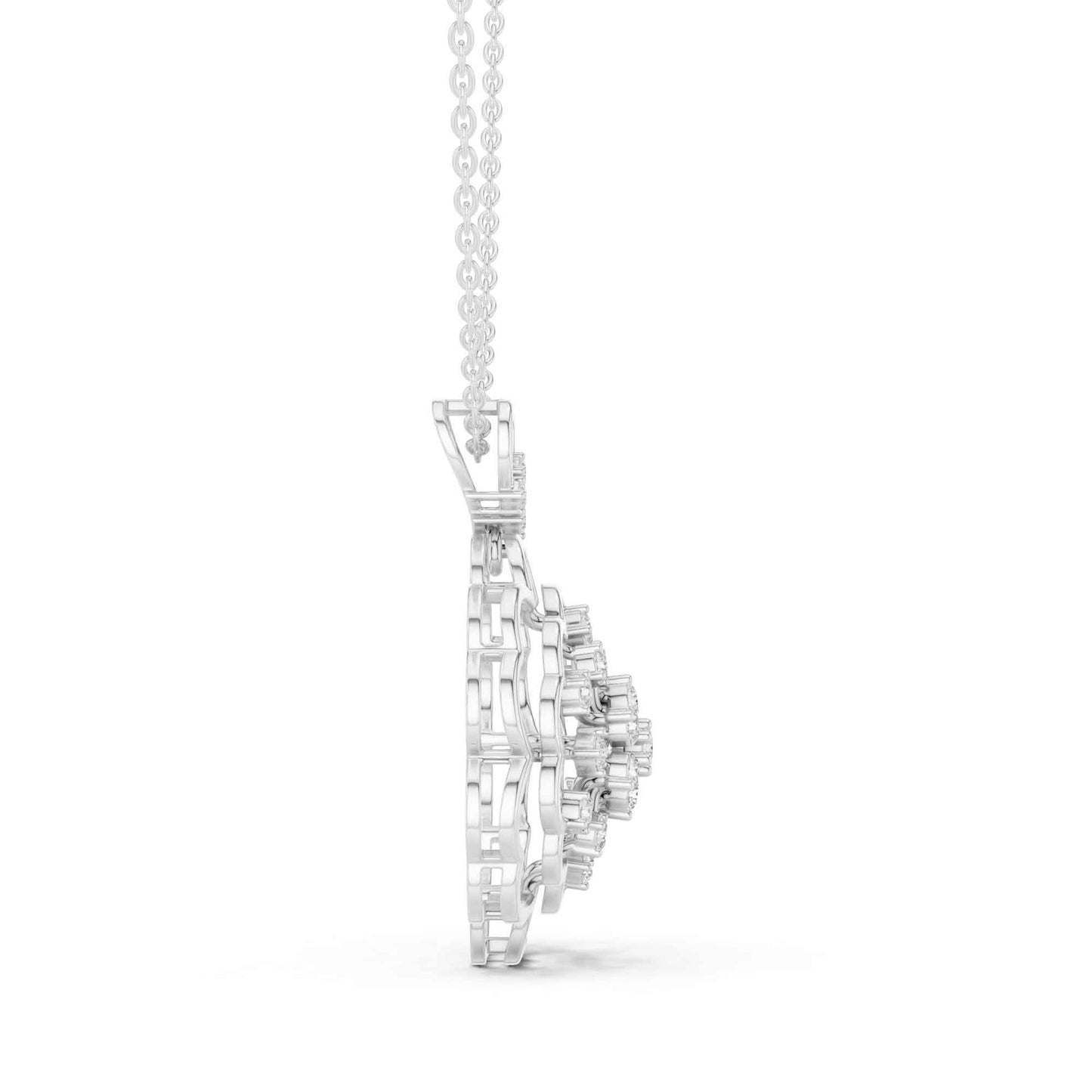 Round Cut Lab Grown Diamond Floral Cluster Chain & Pendant