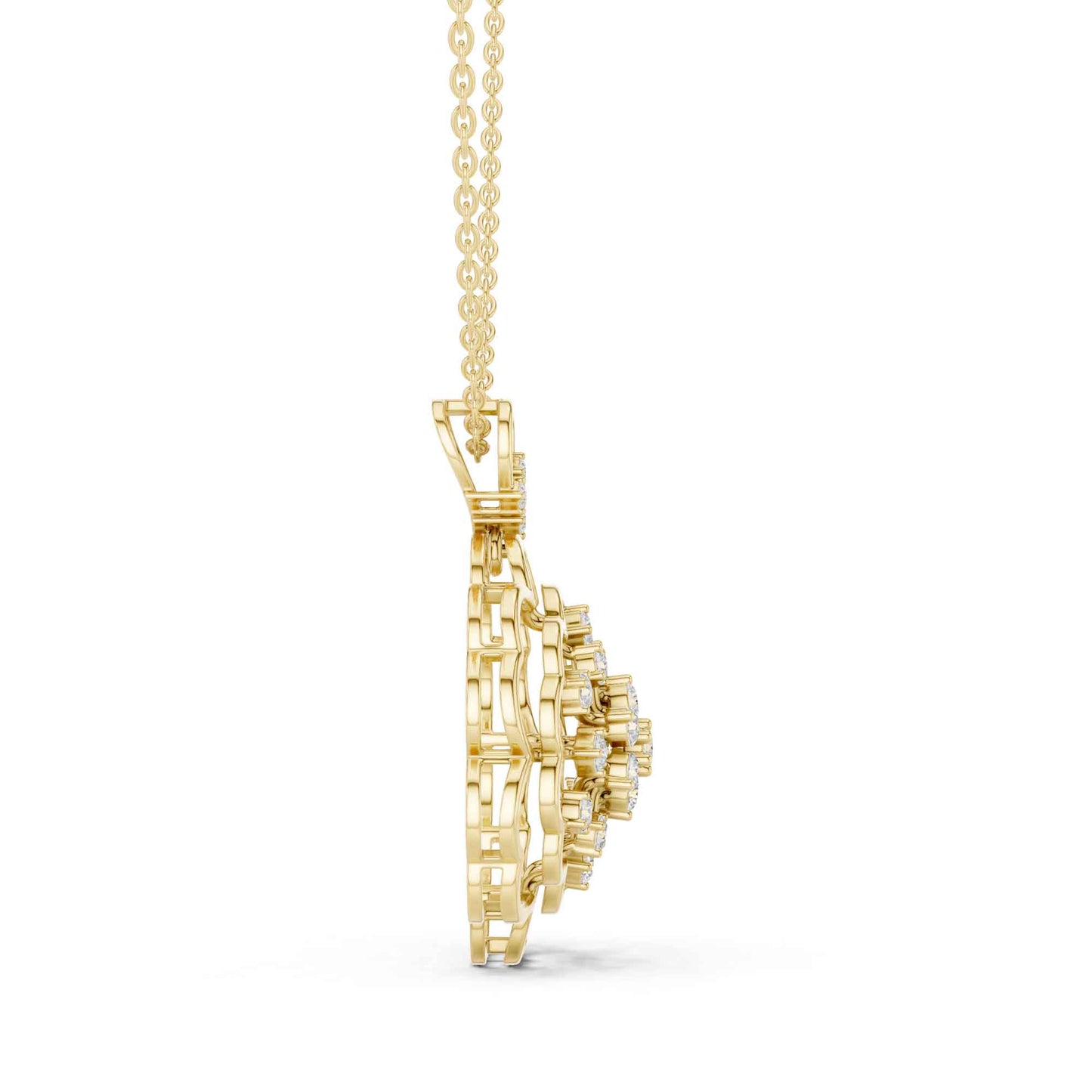 Round Cut Lab Grown Diamond Floral Cluster Chain & Pendant