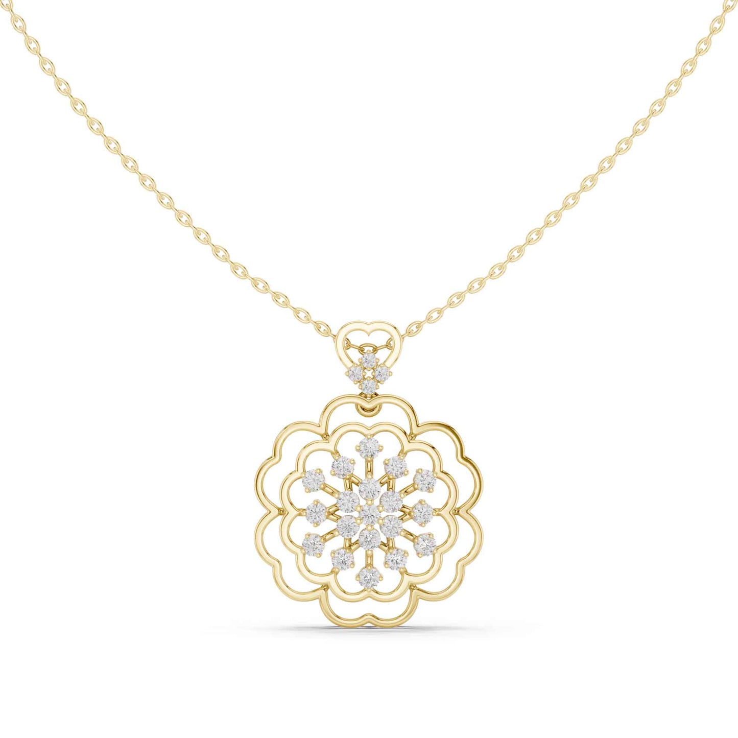 Round Cut Lab Grown Diamond Floral Cluster Chain & Pendant