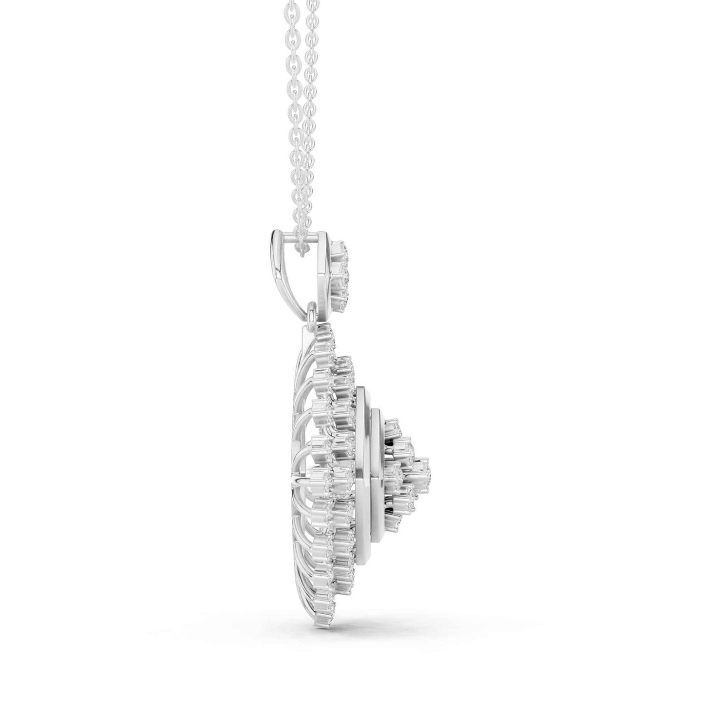 Round Cut Lab Grown Diamond Geometric Sunburst Pendant Necklace