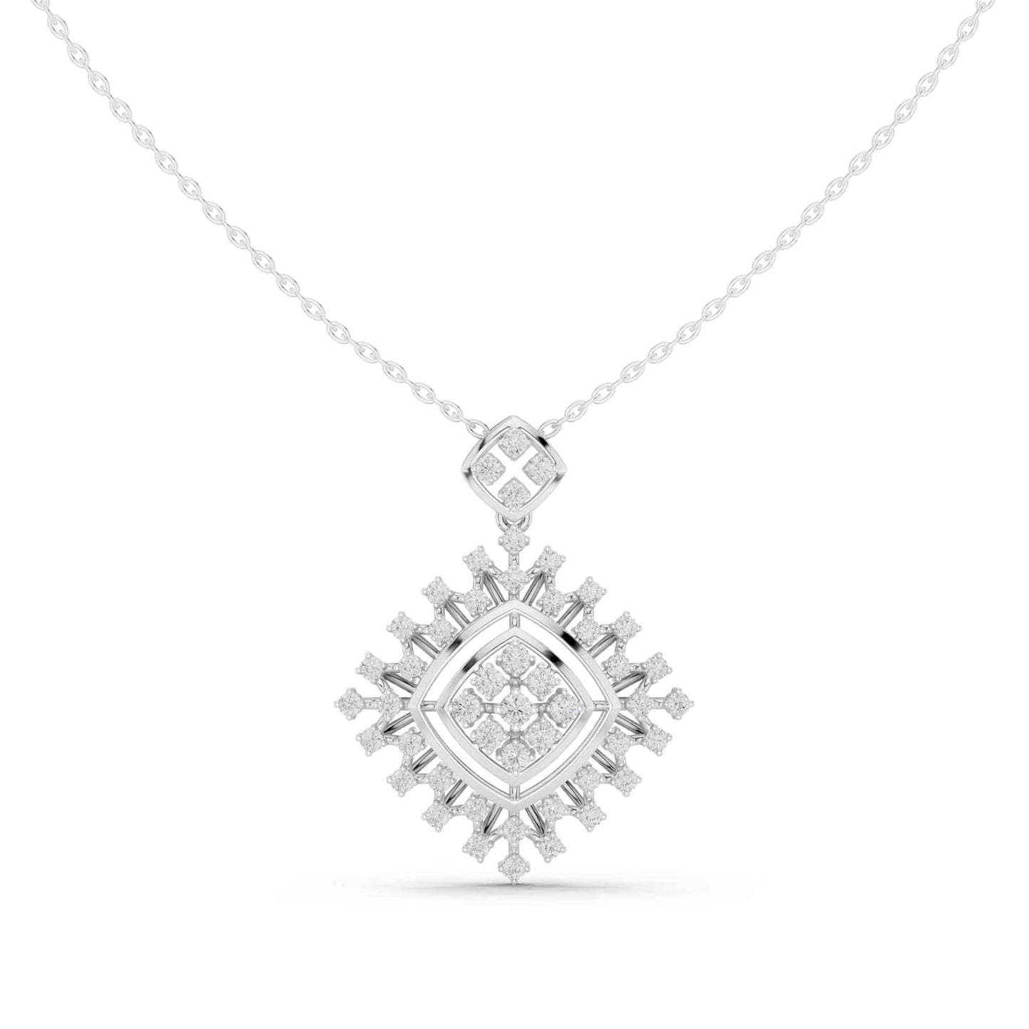 Round Cut Lab Grown Diamond Geometric Sunburst Pendant Necklace