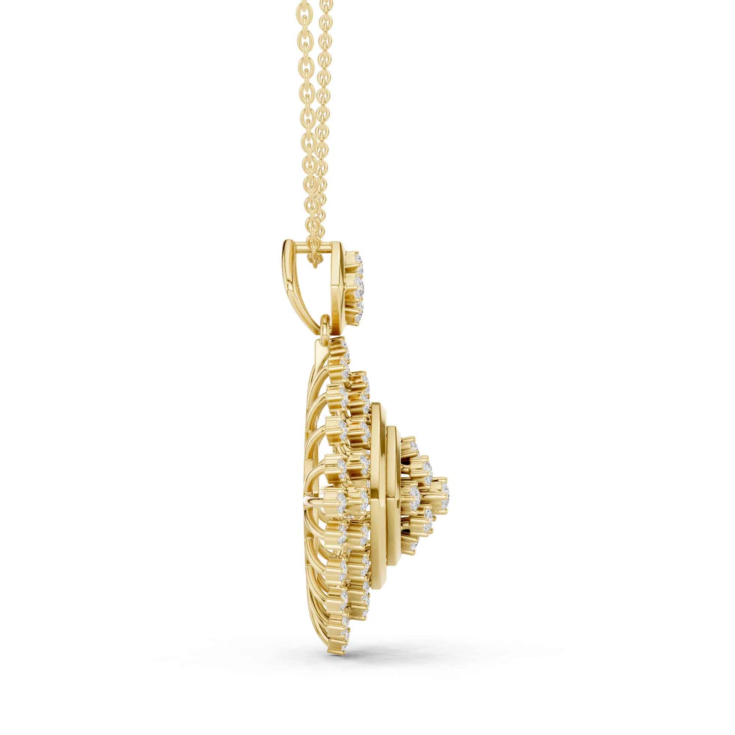 Round Cut Lab Grown Diamond Geometric Sunburst Pendant Necklace