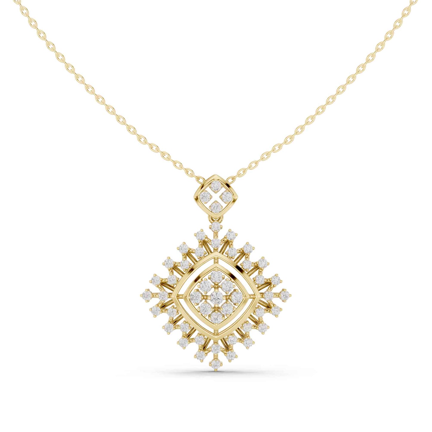 Round Cut Lab Grown Diamond Geometric Sunburst Pendant Necklace