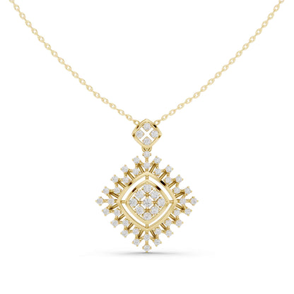 Round Cut Lab Grown Diamond Geometric Sunburst Pendant Necklace