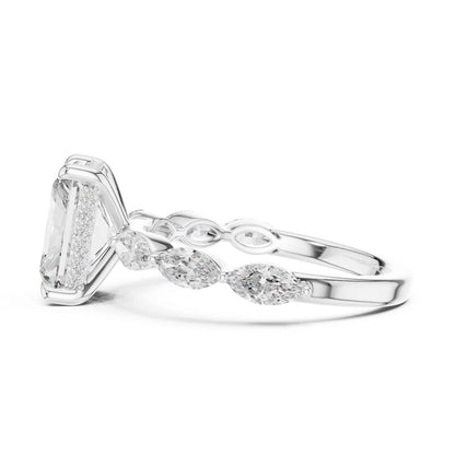 3 Carat Radiant Cut Diamond Ring with Graceful Marquise Side Stones