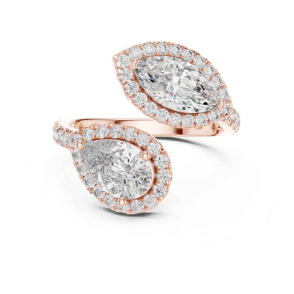 2 Carat Pear & Marquise Shaped Center Diamond Ring with Halo Accents