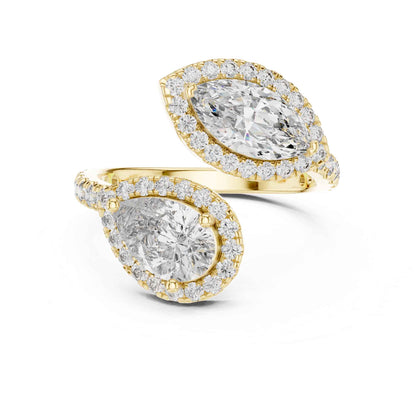 2 Carat Pear & Marquise Shaped Center Diamond Ring with Halo Accents
