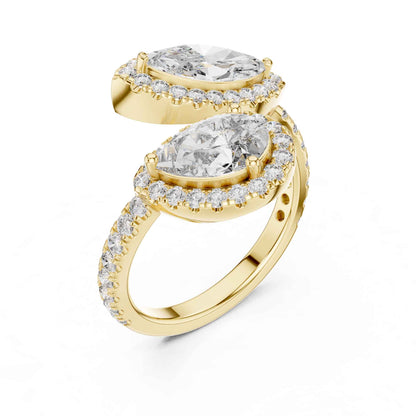2 Carat Pear & Marquise Shaped Center Diamond Ring with Halo Accents