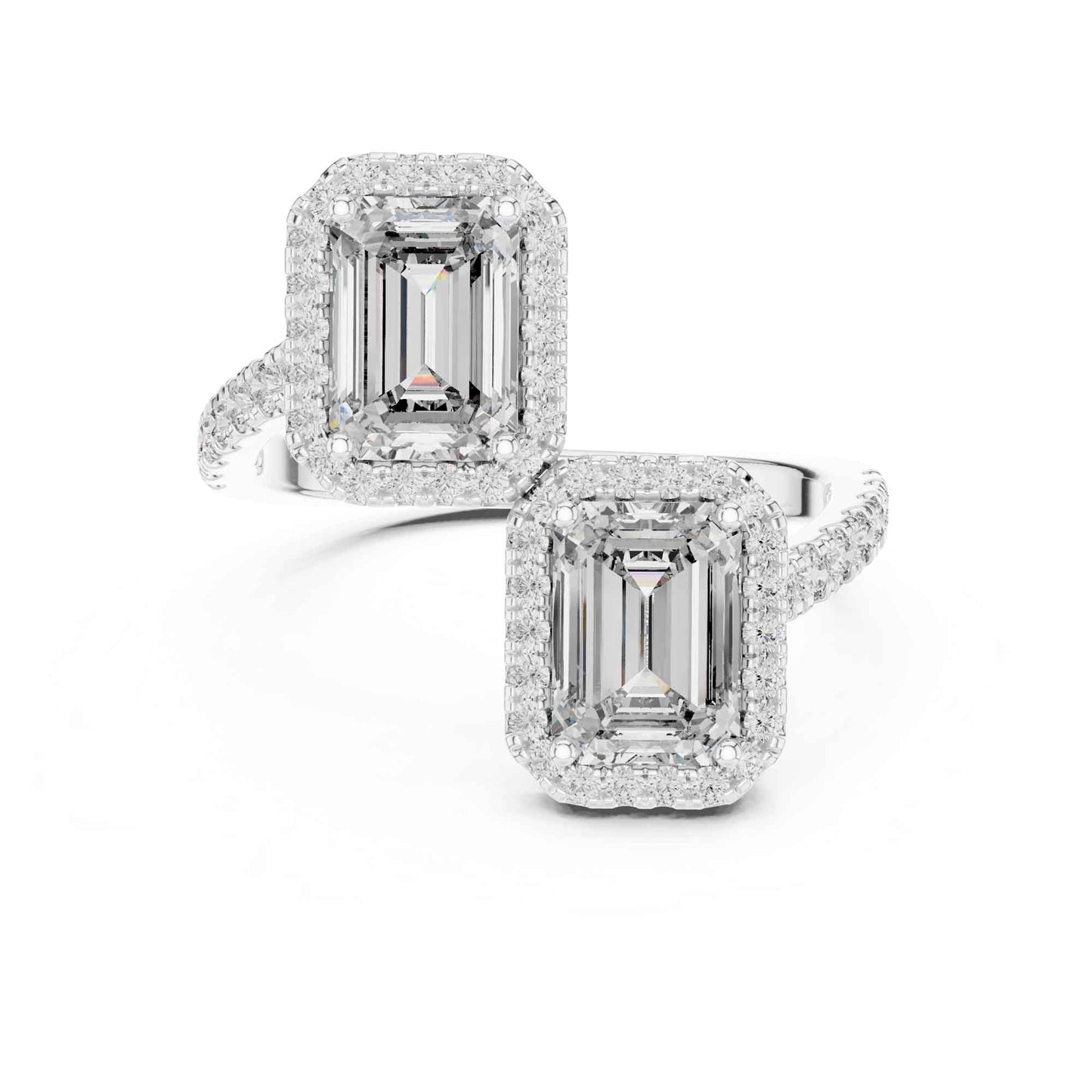 2 Carat Emerald Shaped Center Diamond Ring with Halo Design