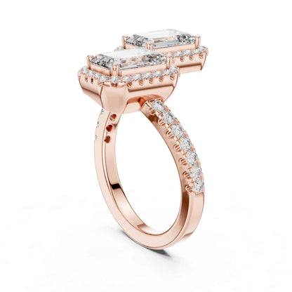 2 Carat Emerald Shaped Center Diamond Ring with Halo Design