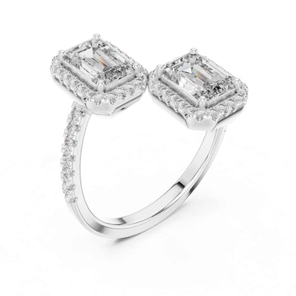 2 Carat Emerald Shaped Center Diamond Ring with Halo Design