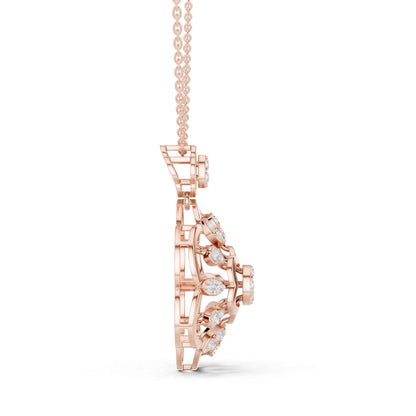 Round Cut Lab Grown Diamond Floral Bloom Chain & Pendant