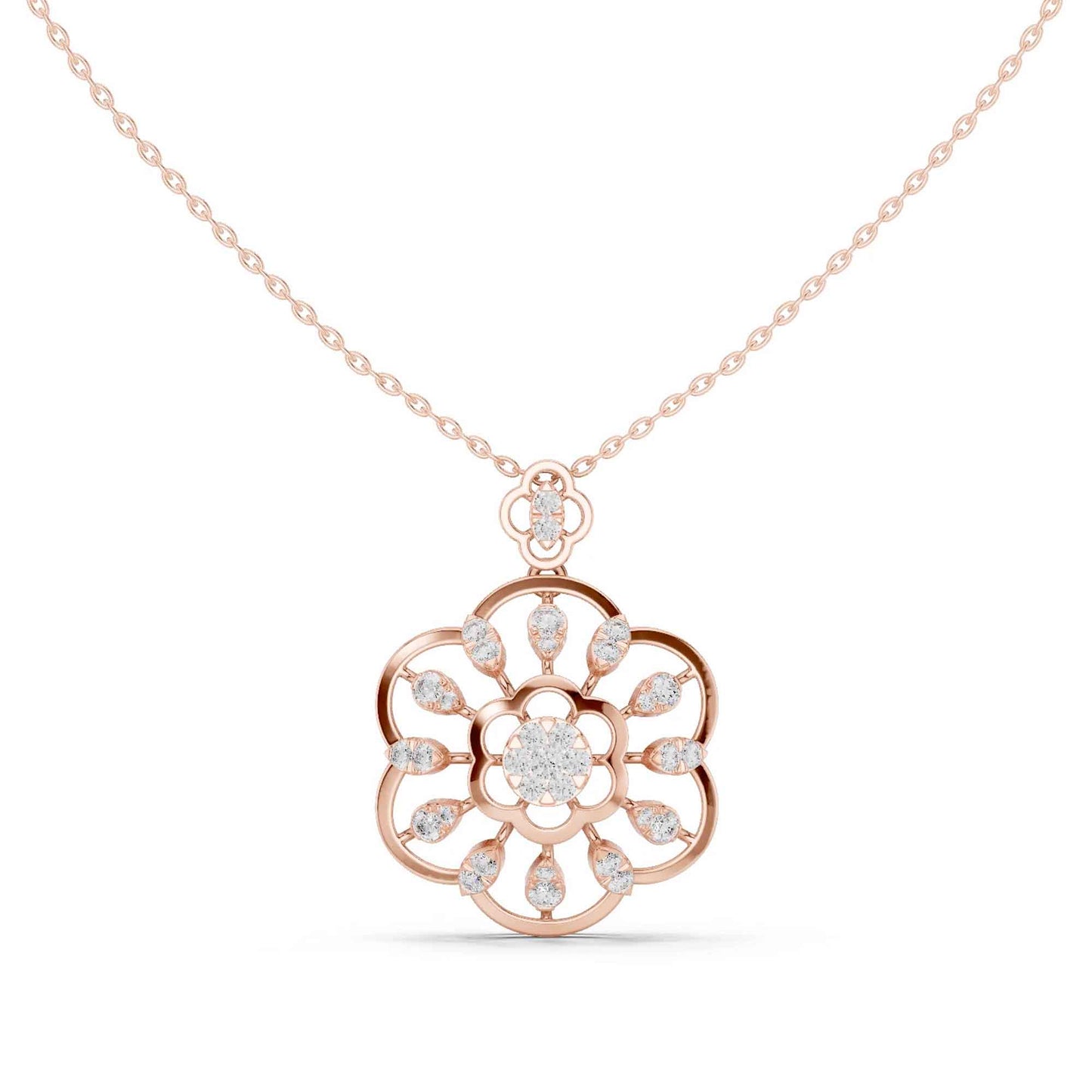 Round Cut Lab Grown Diamond Floral Bloom Chain & Pendant