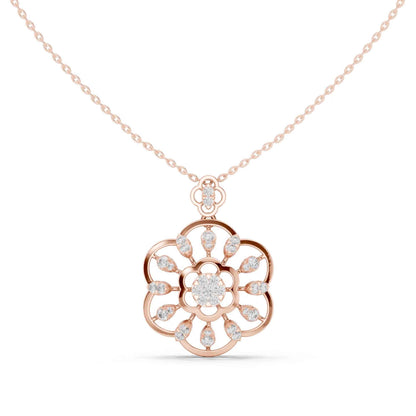 Round Cut Lab Grown Diamond Floral Bloom Chain & Pendant