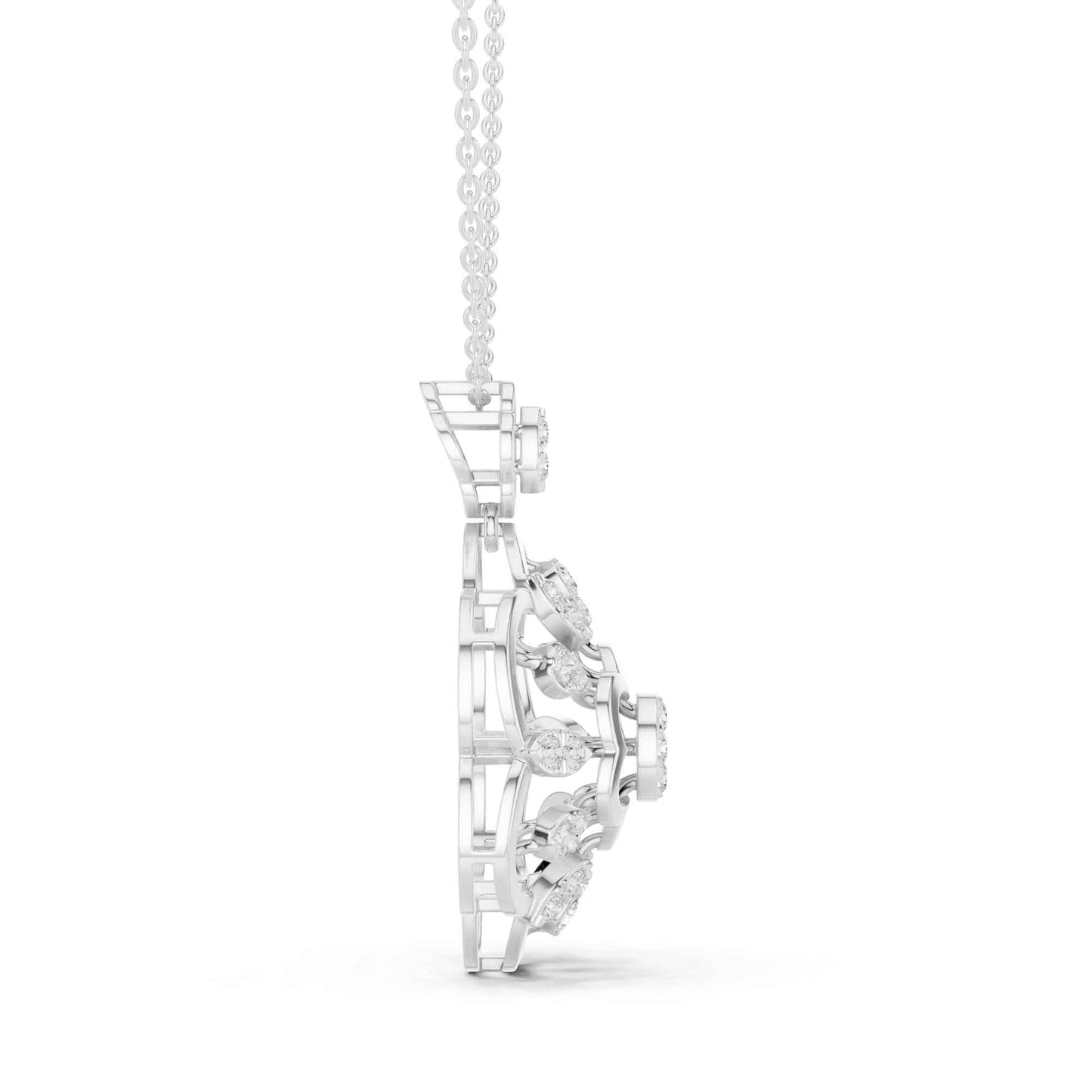 Round Cut Lab Grown Diamond Floral Bloom Chain & Pendant