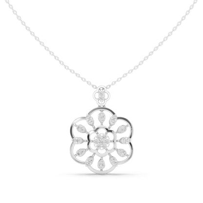 Round Cut Lab Grown Diamond Floral Bloom Chain & Pendant