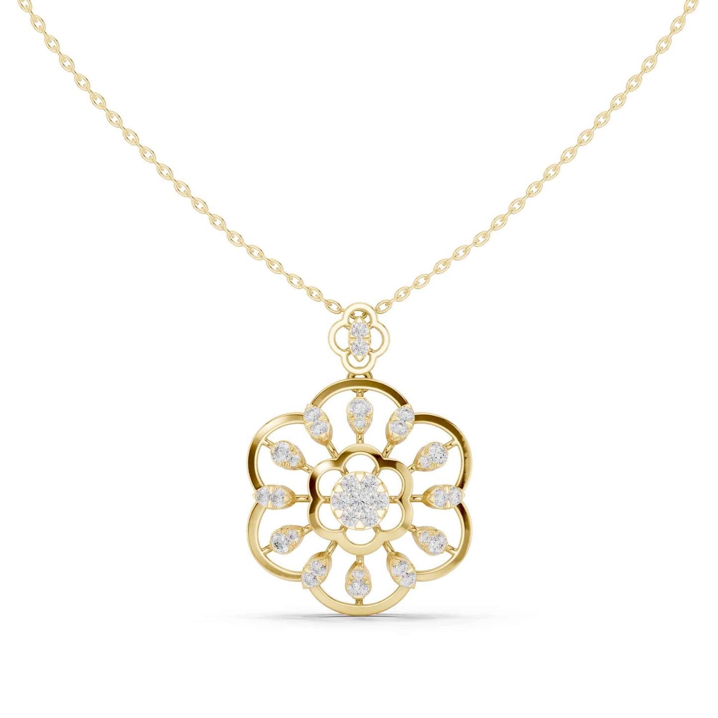Round Cut Lab Grown Diamond Floral Bloom Chain & Pendant