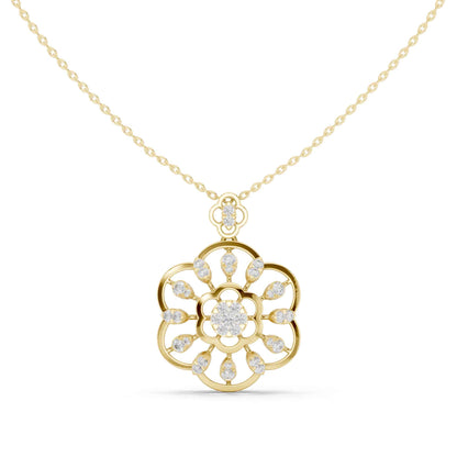 Round Cut Lab Grown Diamond Floral Bloom Chain & Pendant