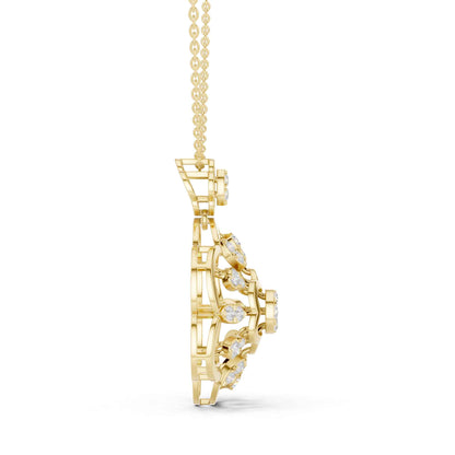 Round Cut Lab Grown Diamond Floral Bloom Chain & Pendant