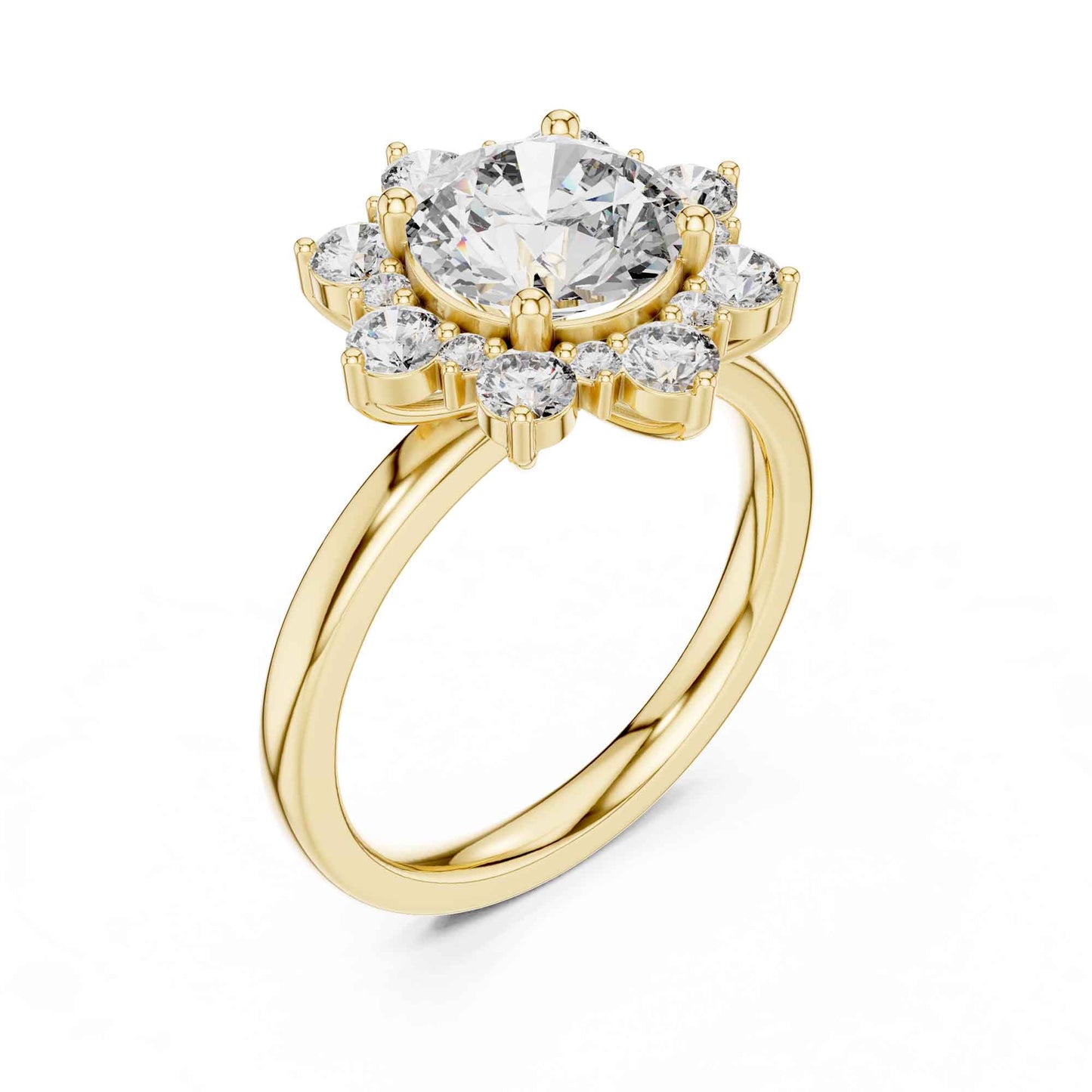 2 Carat Round Cut Diamond Floral Halo Engagement Ring