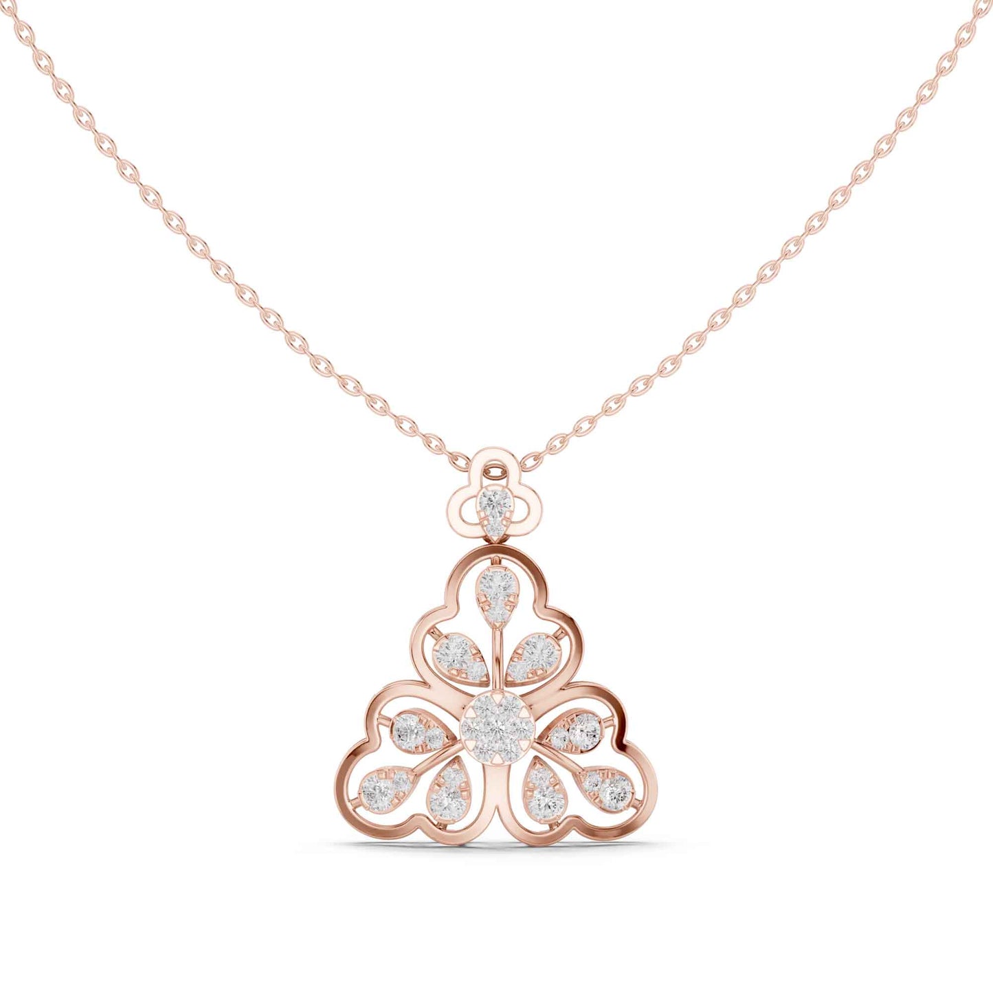 Round Cut Lab Grown Diamond Floral Clover Chain & Pendant