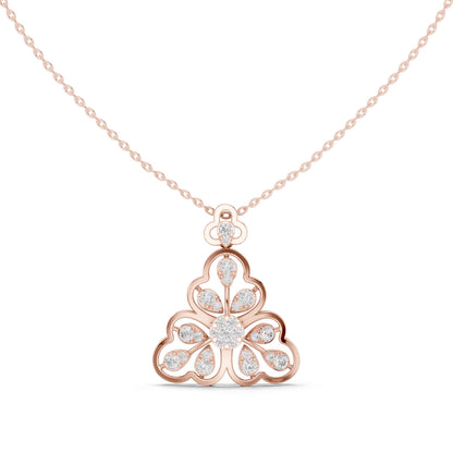 Round Cut Lab Grown Diamond Floral Clover Chain & Pendant
