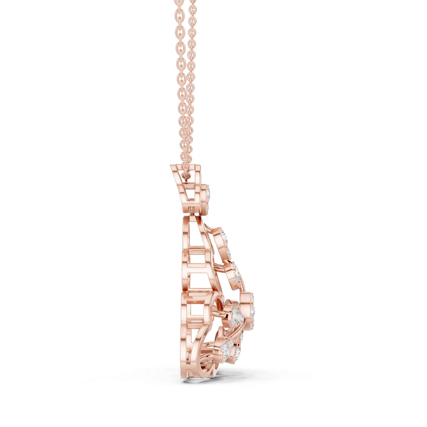 Round Cut Lab Grown Diamond Floral Clover Chain & Pendant