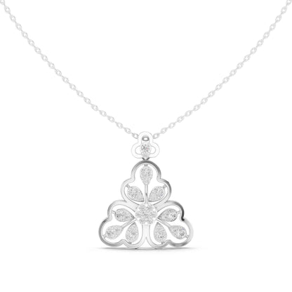 Round Cut Lab Grown Diamond Floral Clover Chain & Pendant