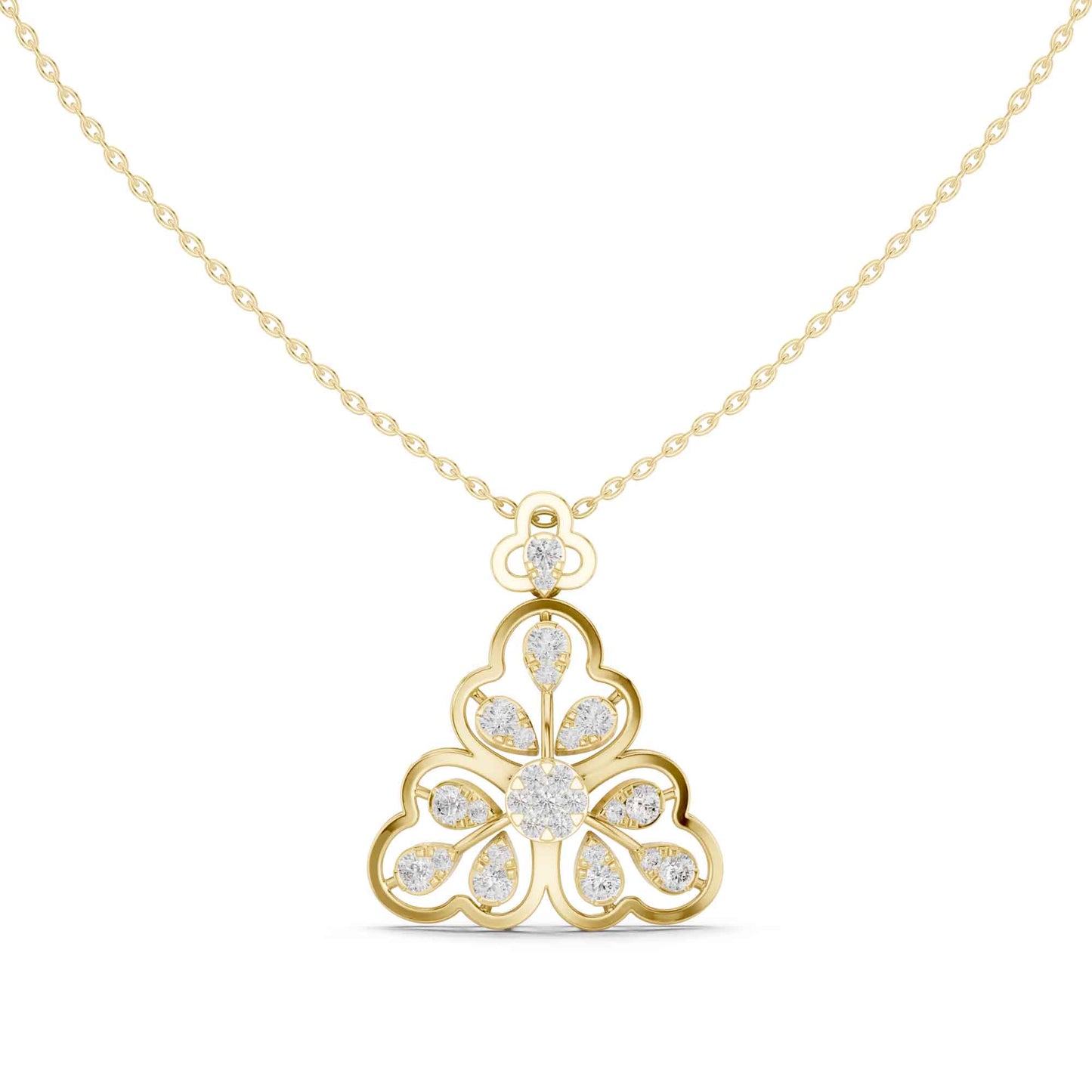 Round Cut Lab Grown Diamond Floral Clover Chain & Pendant