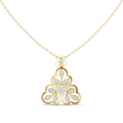 Round Cut Lab Grown Diamond Floral Clover Chain & Pendant