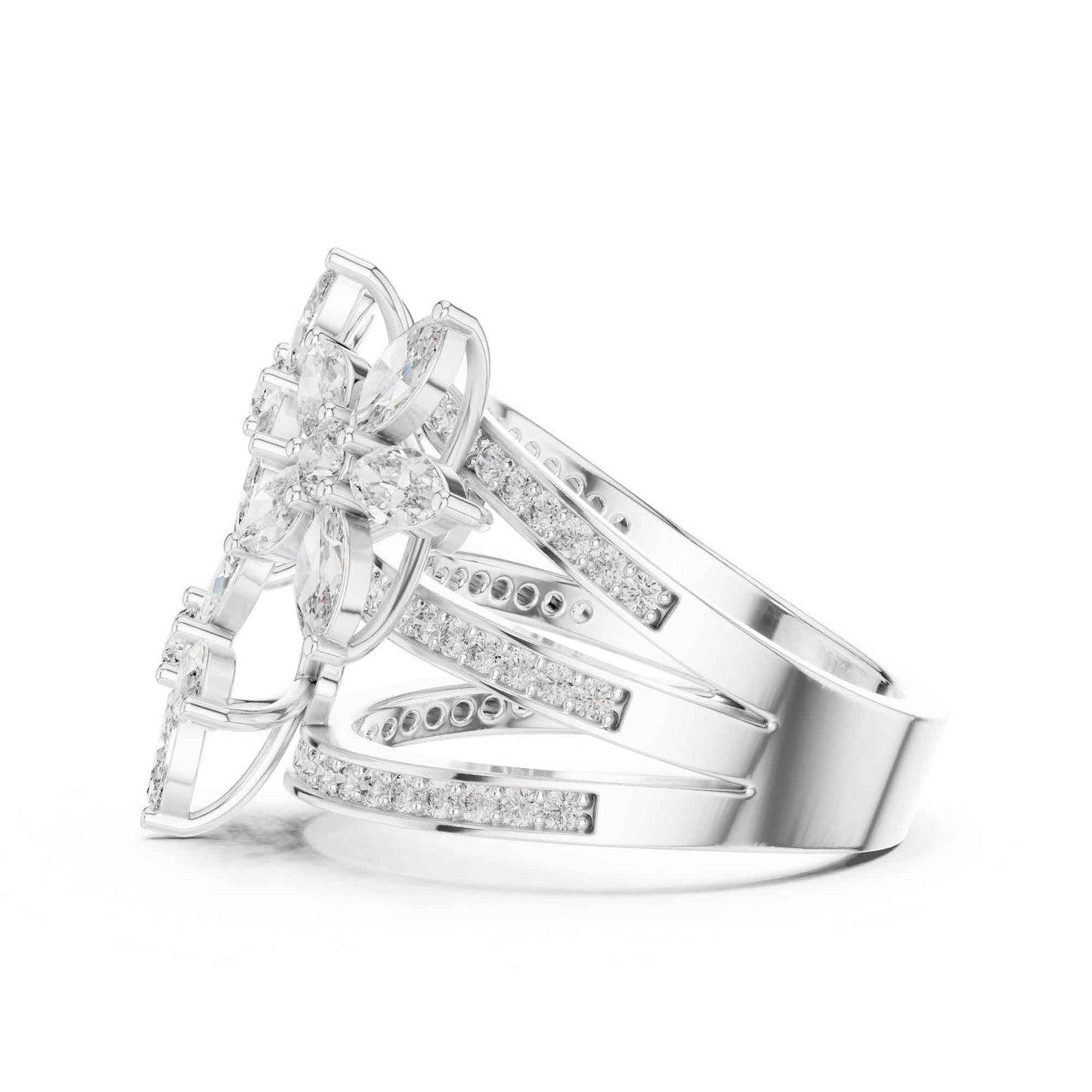 Marquise Cut Diamond Flower Cluster Ring