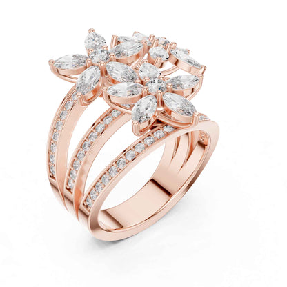 Marquise Cut Diamond Flower Cluster Ring