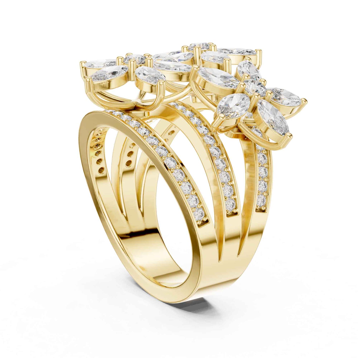 Marquise Cut Diamond Flower Cluster Ring