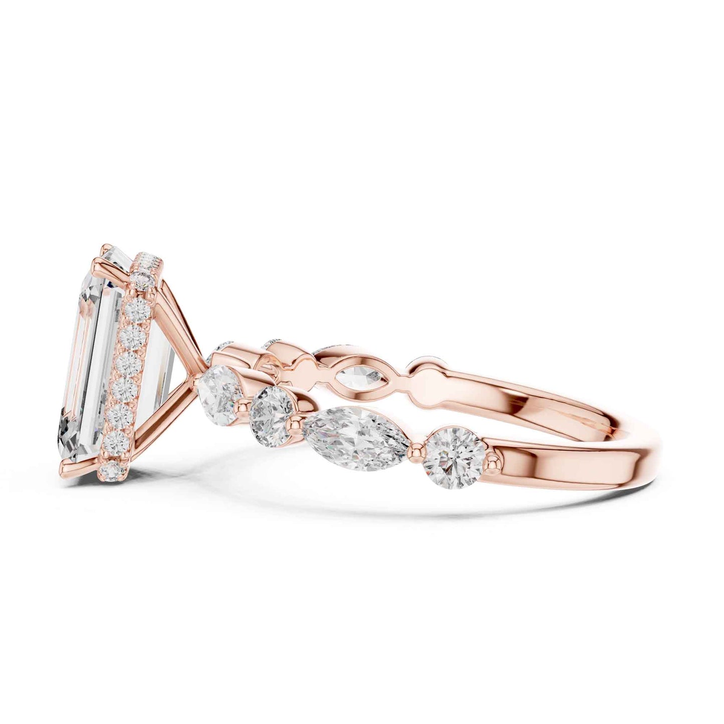 3 Carat Emerald Cut Center Diamond Ring with Marquise Accent Stones