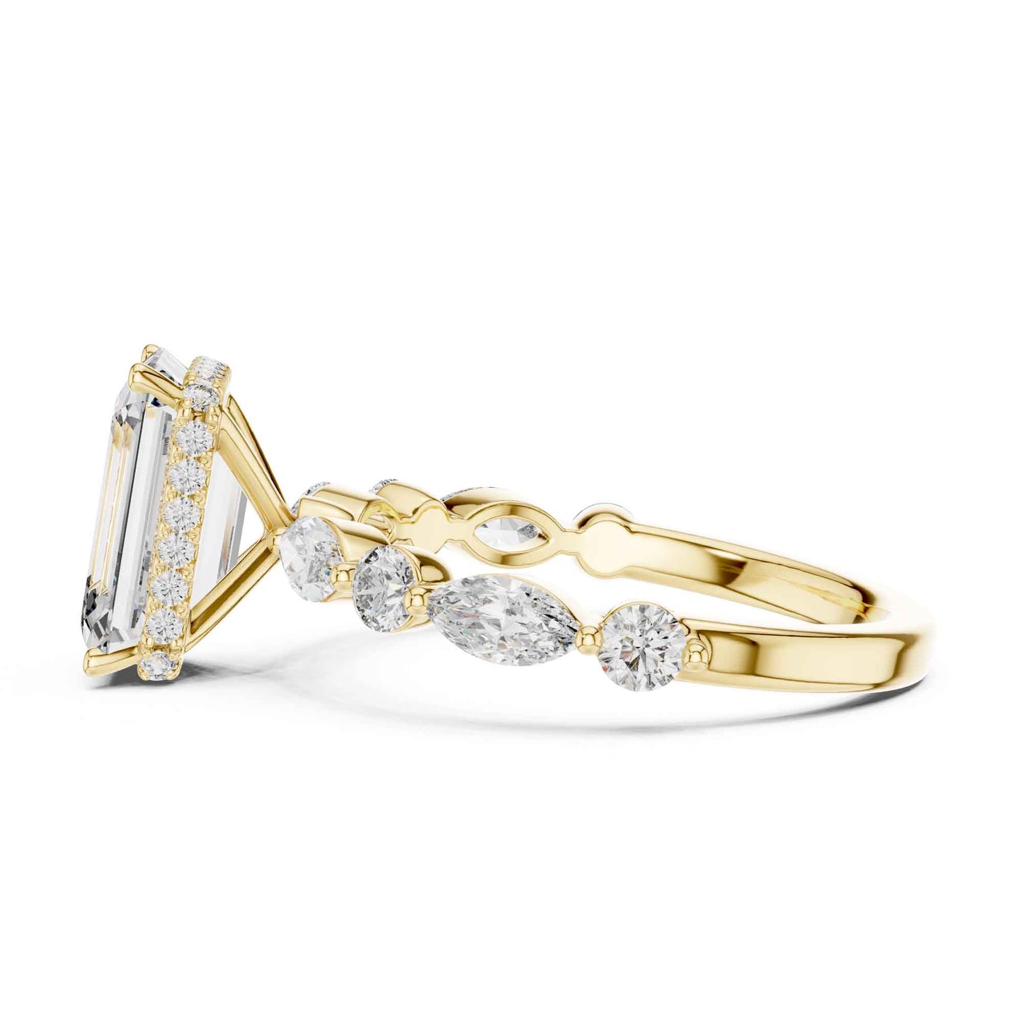 3 Carat Emerald Cut Center Diamond Ring with Marquise Accent Stones