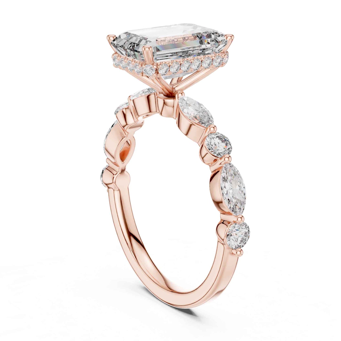 3 Carat Emerald Cut Center Diamond Ring with Marquise Accent Stones