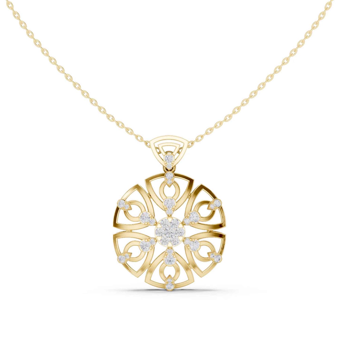 Round Cut Lab Grown Diamond Heritage Floral Chain & Pendant