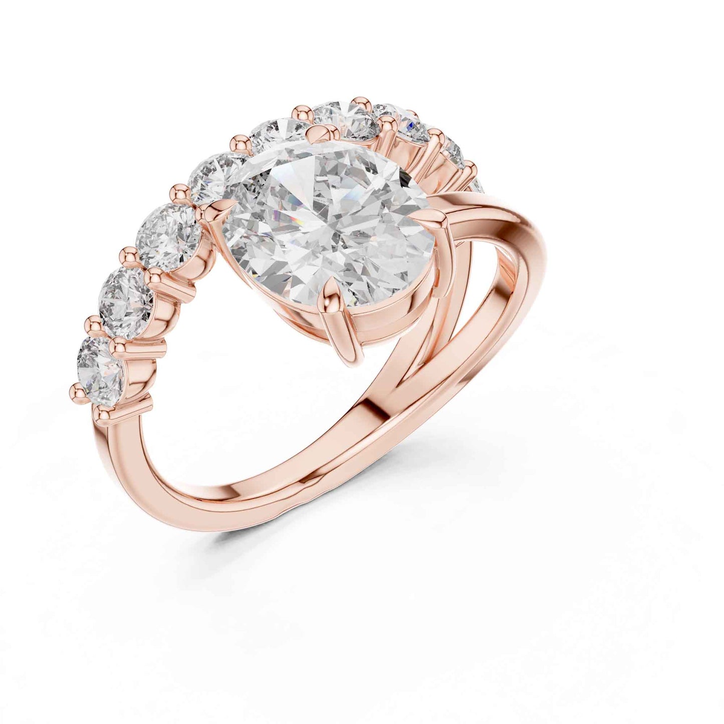 2 Carat Oval Cut Diamond Ring with Pavé Accent Band
