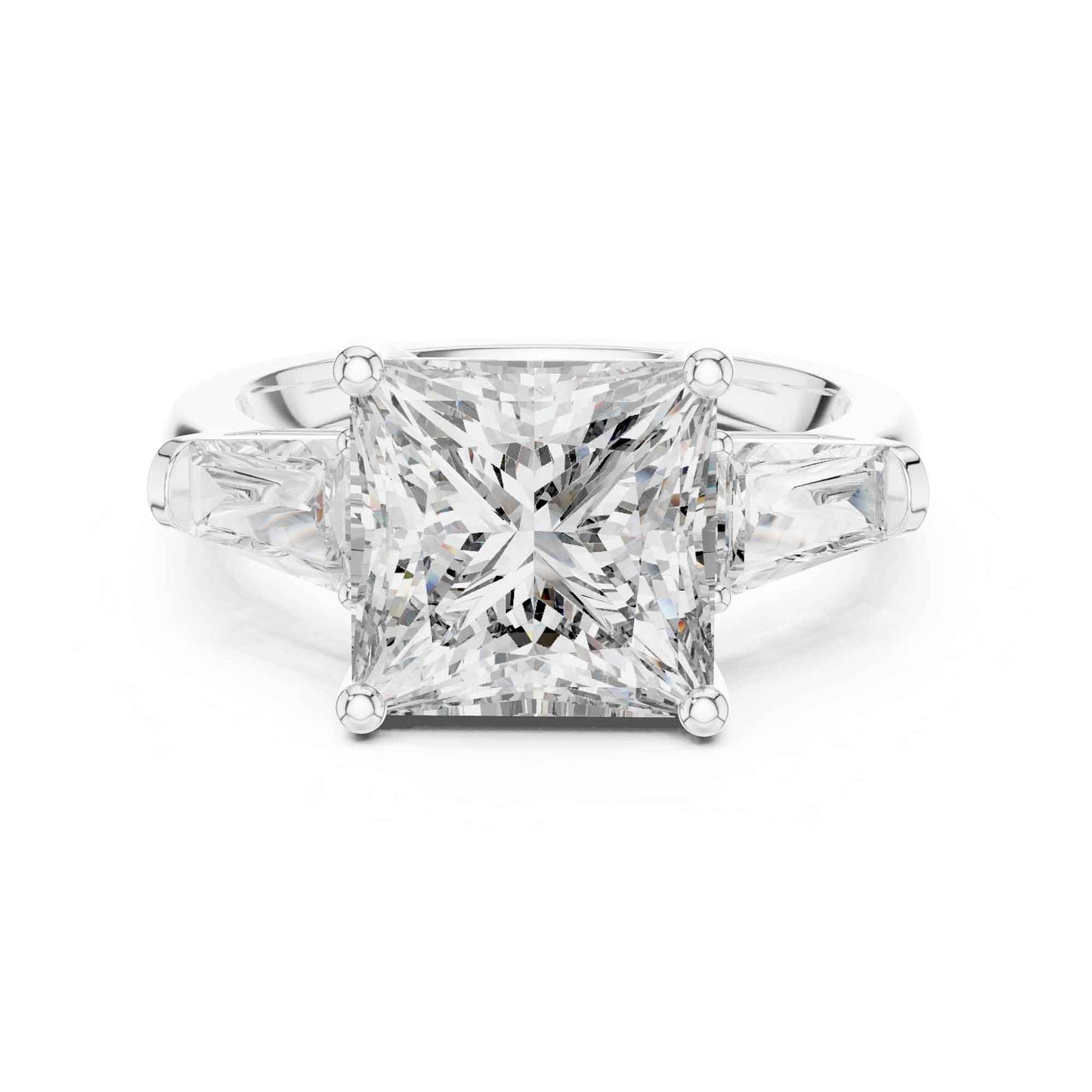 4 Carat Princess Cut Center Diamond with Tapered Side Stones