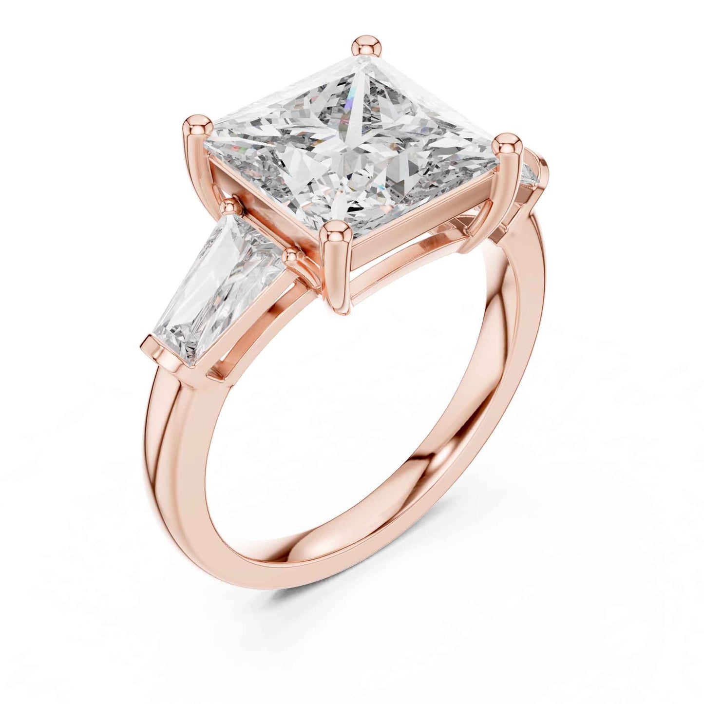 4 Carat Princess Cut Center Diamond with Tapered Side Stones