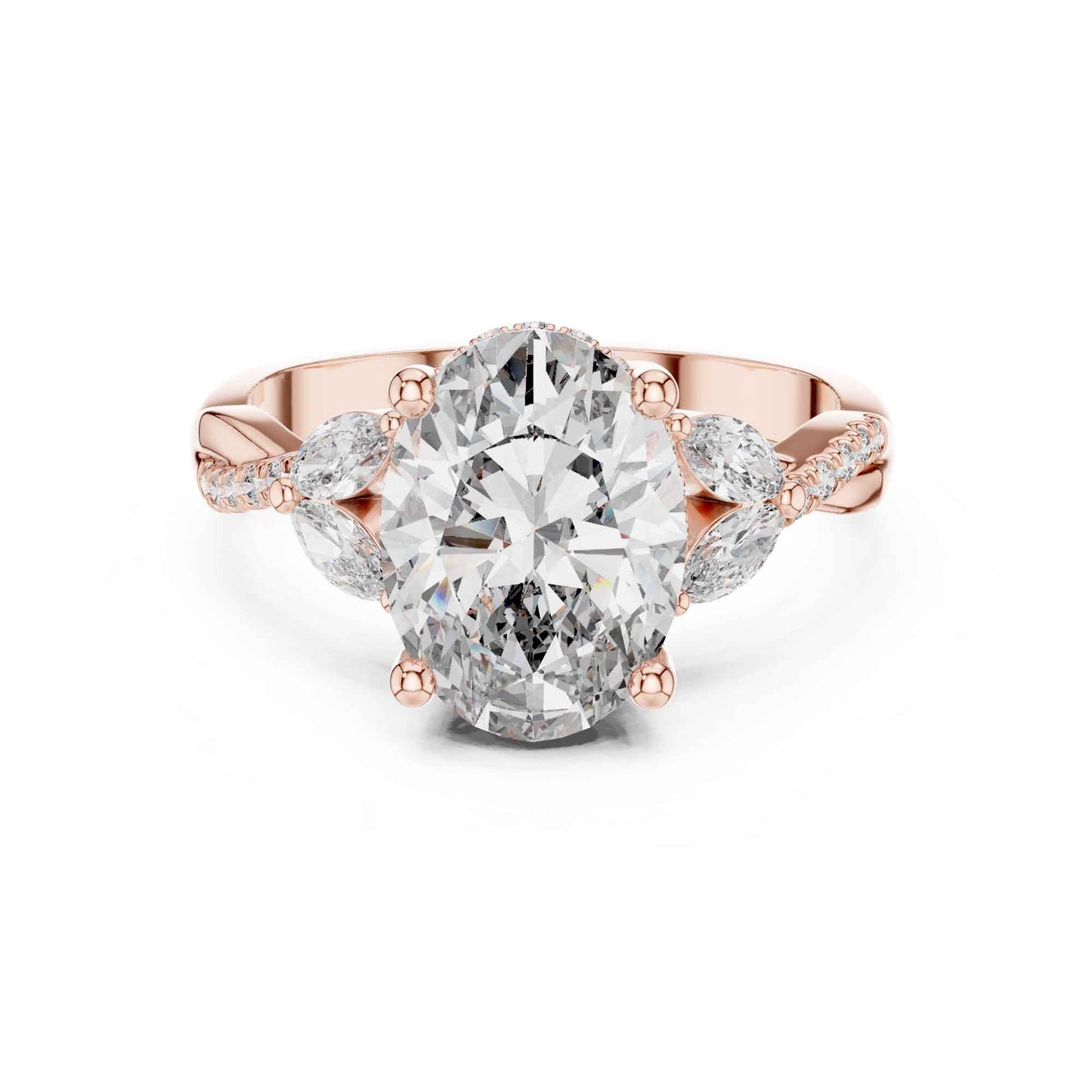 3 Carat Oval Shape Center Diamond with Tapered Side Stones