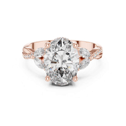 3 Carat Oval Shape Center Diamond with Tapered Side Stones
