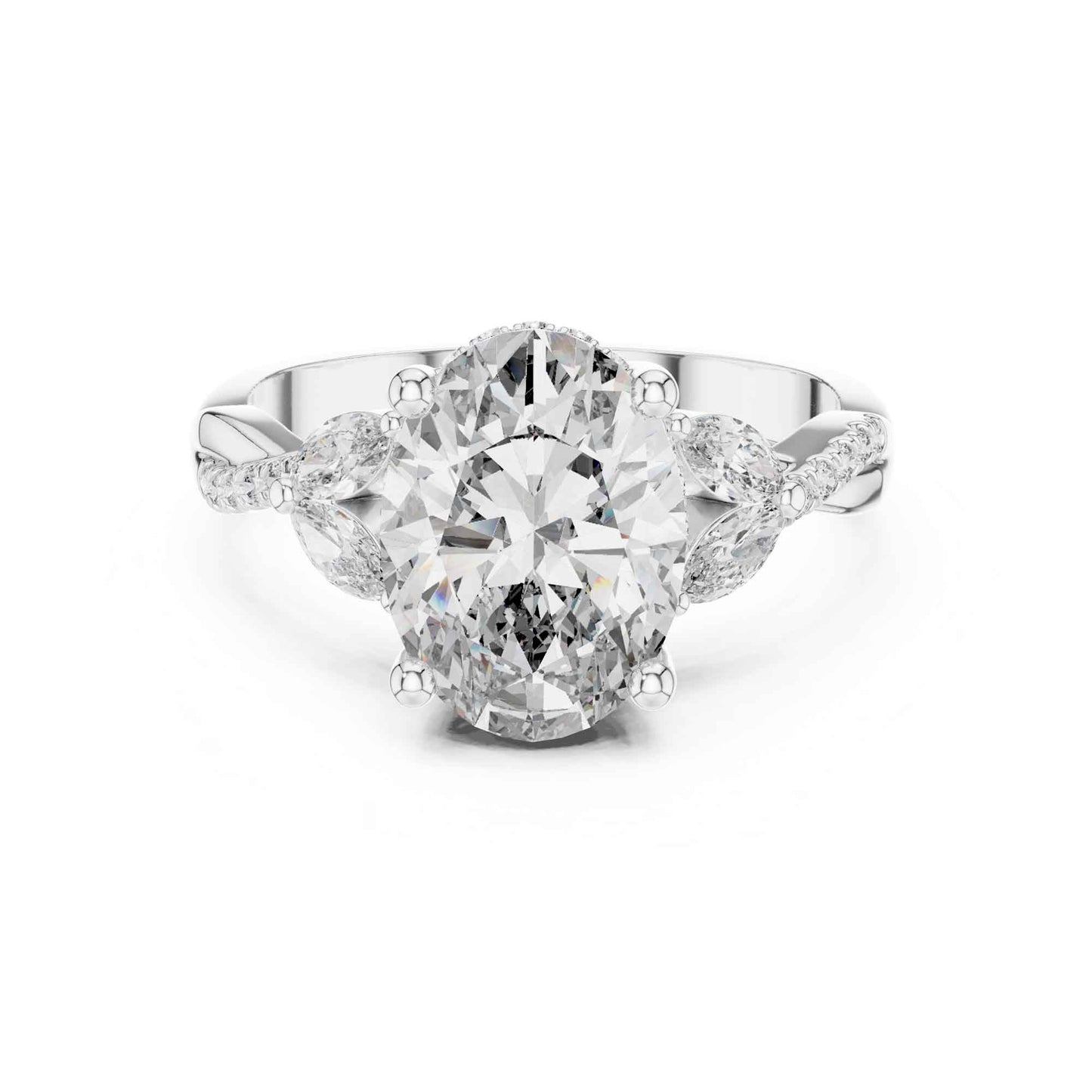 3 Carat Oval Shape Center Diamond with Tapered Side Stones
