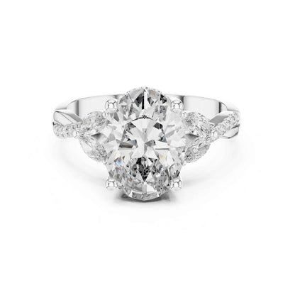 3 Carat Oval Shape Center Diamond with Tapered Side Stones